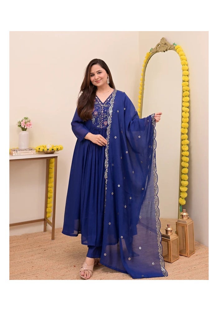 Malishka Export Blue Anarkali Kurta Pant Set for Women - Image 1